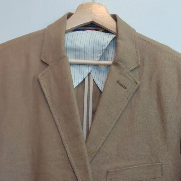 J Crew Tan Unlined Irish Linen 3 Button Sport Jacket44R